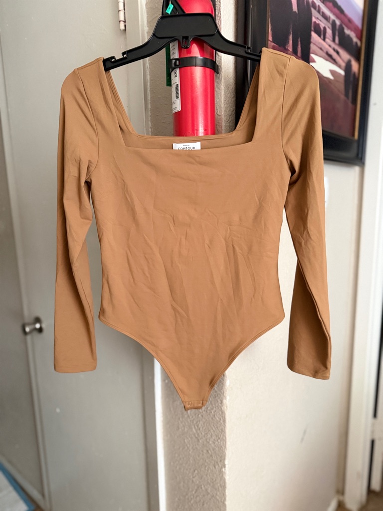 Aritzia Tan Long-Sleeve Square-Neck Bodysuit